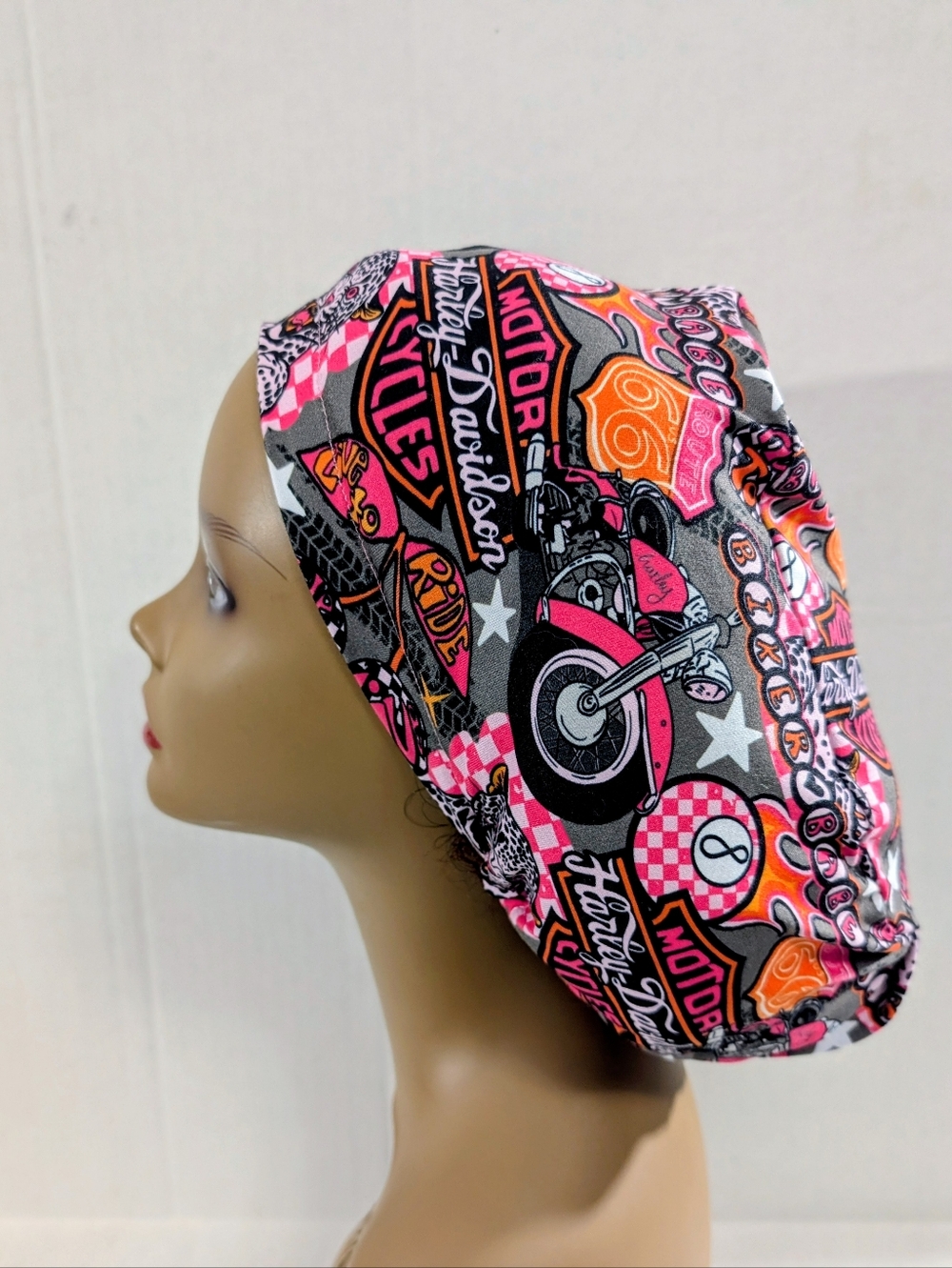Motorcycle, Euro Style Scrub Cap, Scrub Cap, Surgery Hat, Chemo Hat